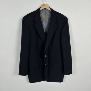 Petrocelli Men's 46R Black Wool Blazer Gold Buttons Classic Fit Hopsack Jacket